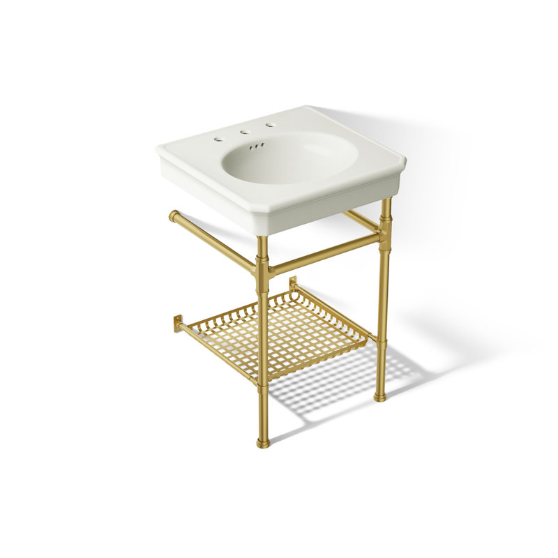 Claude by Studio McGee 24" Rectangular Console Table Bathroom Sink, Dune/Vibrant Brushed Moderne Brass, Widespread Faucet