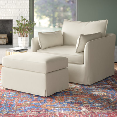Cario 45"W Farmhouse Oversized Slipcovered Armchair with Casters and Ottoman