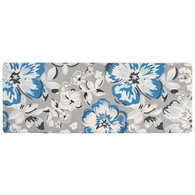 Blue and Gray Floral Anti-Fatigue Kitchen Mat