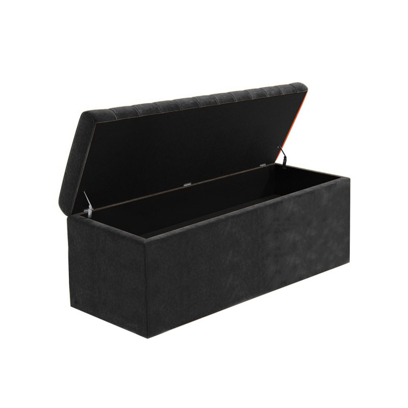 Safar Wide Velvet Rectangle Solid Color Standard Ottoman Box with Storage, 120 cm, Black Plush Velvet