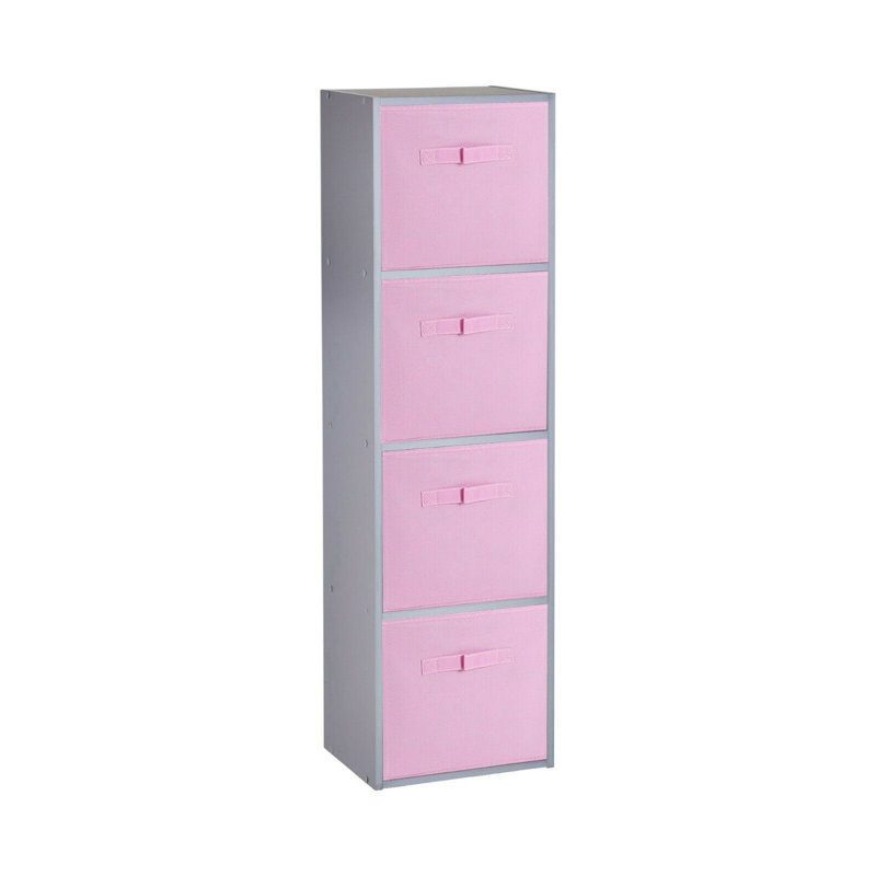 Cynera 106cm H x 30cm W Cube Bookcase, Grey/Light Pink, (4 Shelves) 106cm H x 30cm W x 23.5cm D
