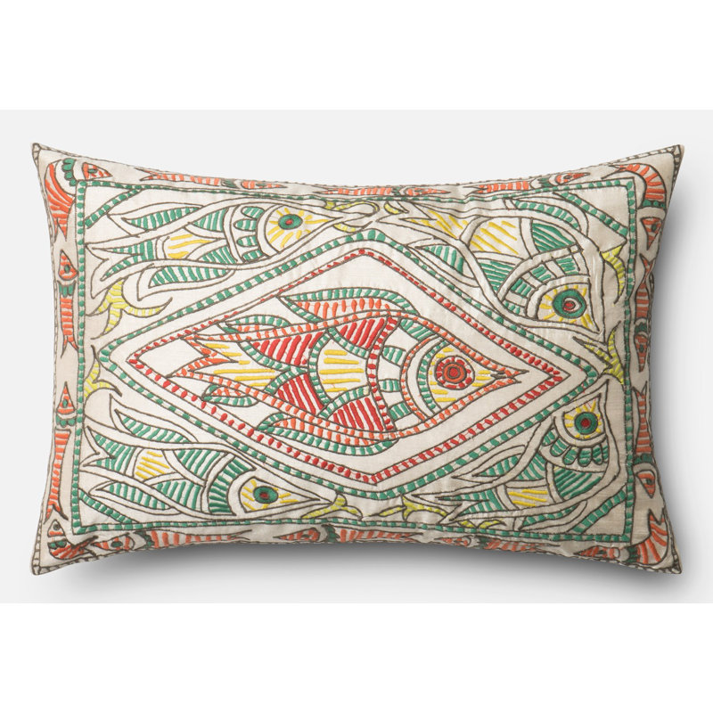 Multicolor Embroidered Rectangular Decorative Pillow 13" x 21"