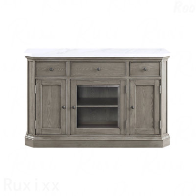 Marble Top & Weathered Oak Finish Server