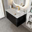 Meuble-lavabo flottant de 30 pouces avec lavabo et tiroirs en céramique - Conception cannelée moderne, rangement mural pour une élégance sans effort-1400400138