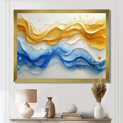 Blue Yellow Dream Lines I - coastal waves Wall Art Decor
