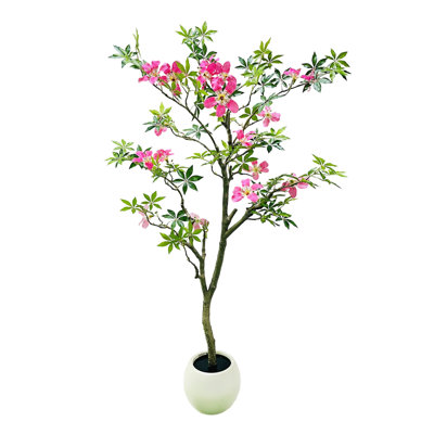 Arbre en fleurs artificiel rose de 5 pi en pot, grand arbre en soie synthétique avec des fleurs réalistes, plante d'intérieur et d'extérieur en pot pour la maison, le mariage, le patio, la fête ou les fêtes