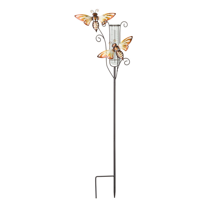 Bee Design 41.5 Inch Metal Outdoor Rain Gauge Stake