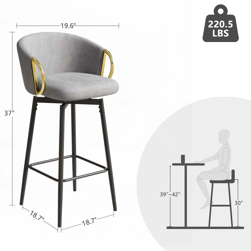 Swivel Barstools Set of 2, Grey Seat/Black Frame