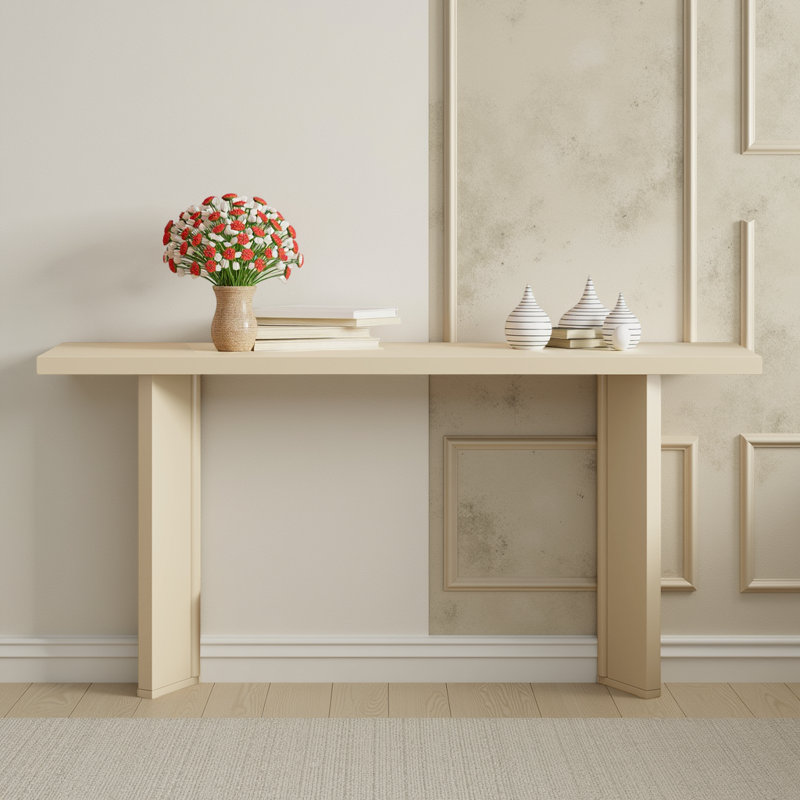Console en placage de pin avec base géométrique, cadre en panneau de fibres à densité moyenne pour le hall d'entrée ou le salon