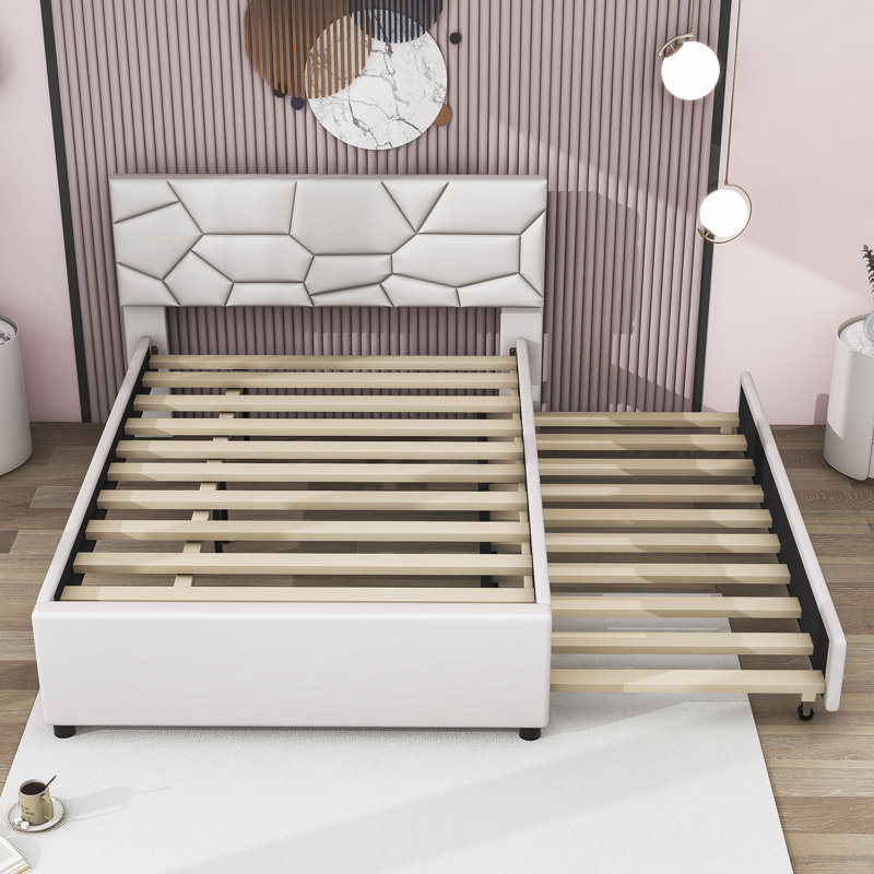 Lit plateforme tapissier avec tête de lit Wildo, Double, Beige