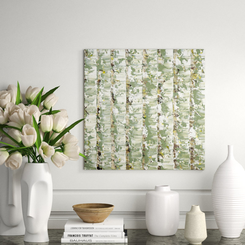Green Birches Painting, 24" H x 24" W x 1.5" D, Hand Embellishment Texture