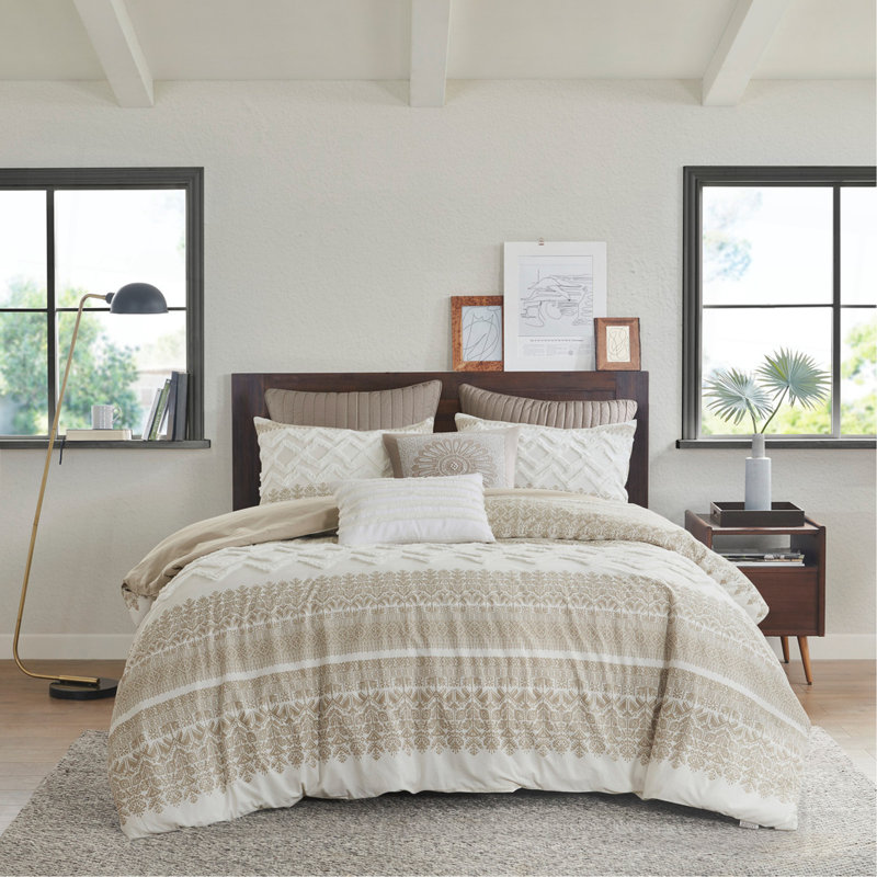 Ensemble de housse de couette en coton pour lit double / grand 3 pièces avec capitonnage en chenille, Beige
