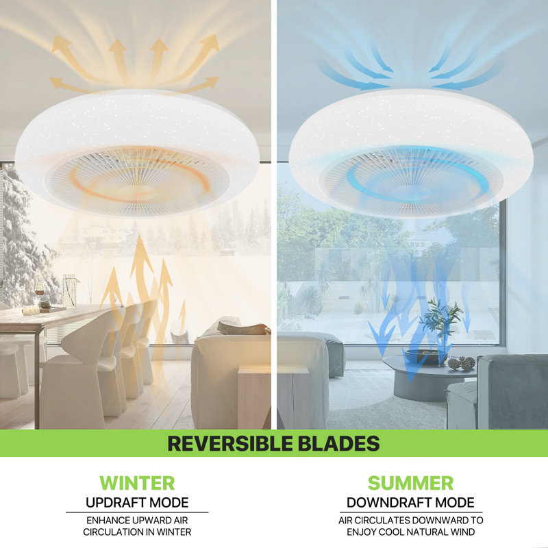 Ceiling Fan DC Remote Control With LED Light Bluetooth Speaker, White