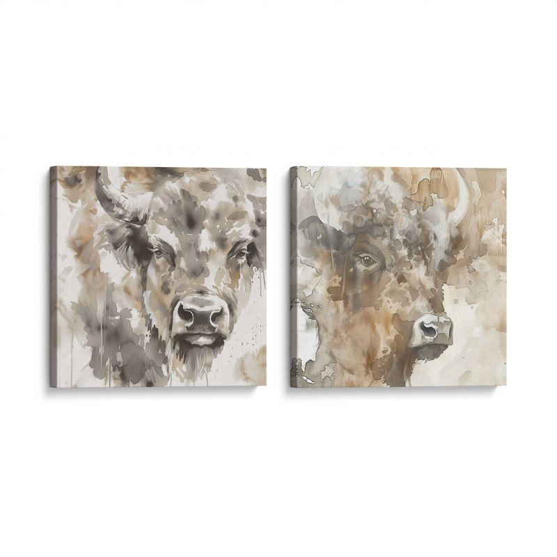 «Abstract Buffalo Portraits», ensemble de 2, reproduction sur toile, Toile tendue, H 12 po x l 12 po x P 1,25 po