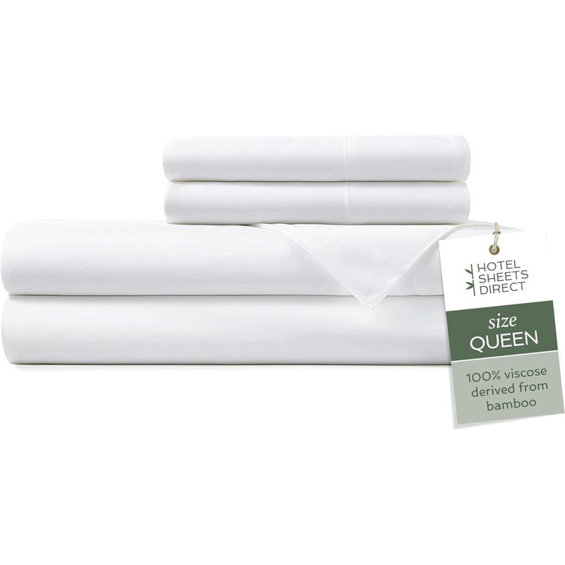 4 Piece Bed Sheet Set Queen Size, 100% Viscose Derived From Bamboo Sheets Set With 2 Pillowcases, Cooling & Breathable Luxury Bedding, Moisture-Wicking & Silky Soft Texture