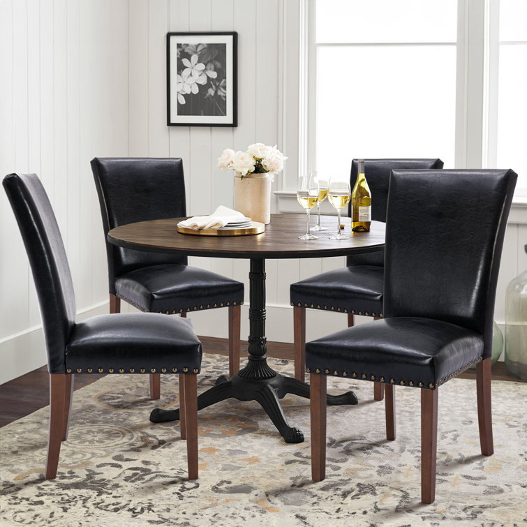 Nailhead Trim Leather Upholstered Side Chair Wood Dining Chair (Set of 4)