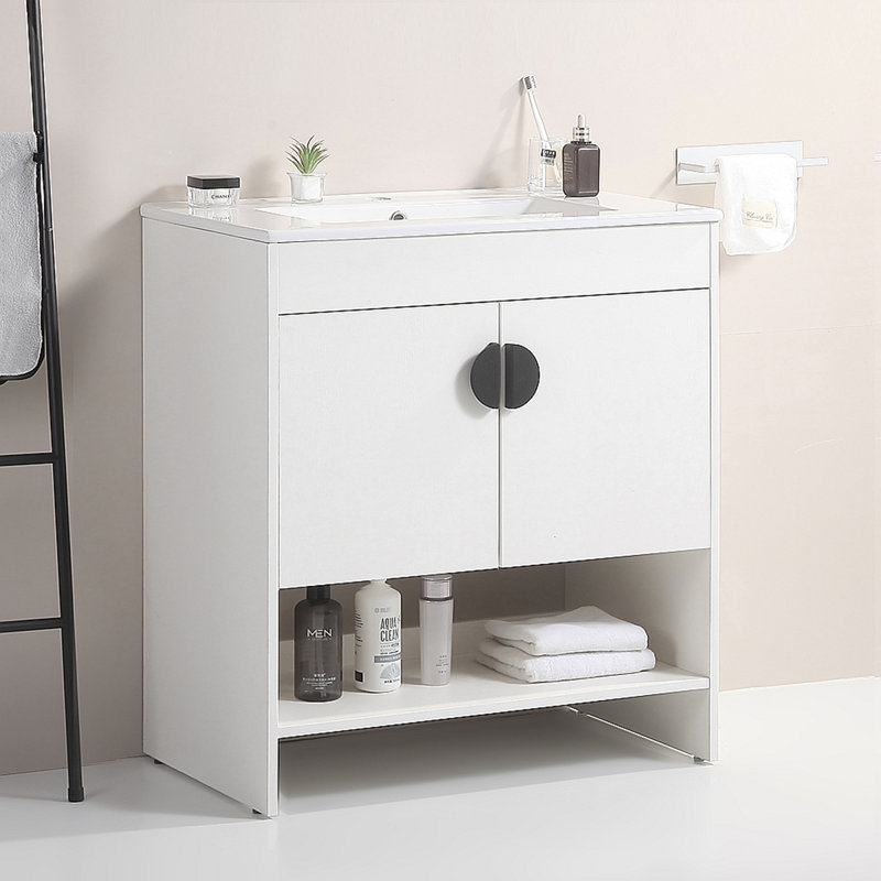 Meuble-lavabo de salle de bain avec lavabo en céramique, Blanc
