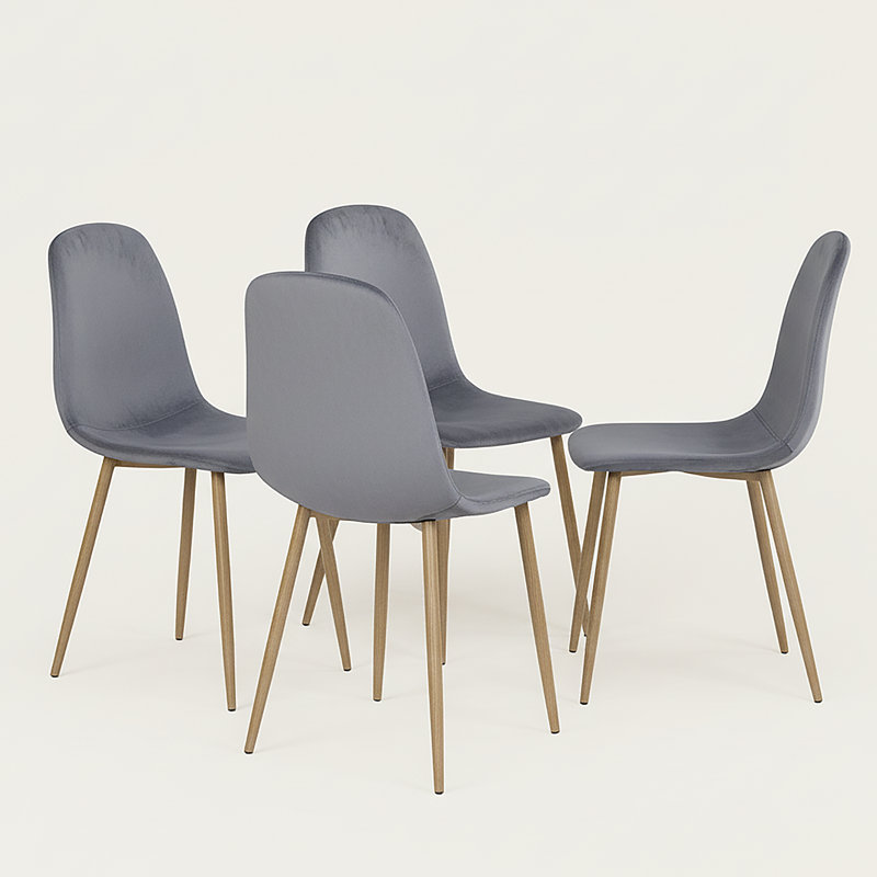 Ensemble de quatre chaises d'appoint en velours gris et chêne et acier