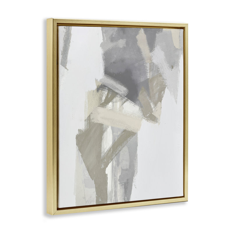 Cadre flottant gris et beige Elegant Streaks, design par Rachel Springer, H 31 po x l 25 po, Cadre flottant métallique doré