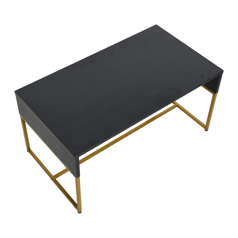 Avak Wrap Rectangular Coffee Table Wood Grain and Metal, Black Top/Gold Base