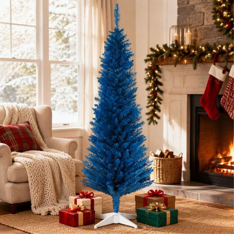 Arbre de Noël au crayon accrocheur, arbre de Noël artificiel avec support robuste pour décoration festive