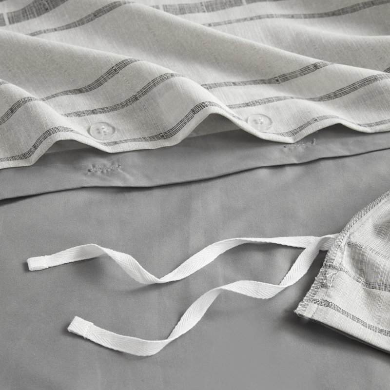 Gray and White Cotton Blend Striped Full/Queen Duvet Cover Set