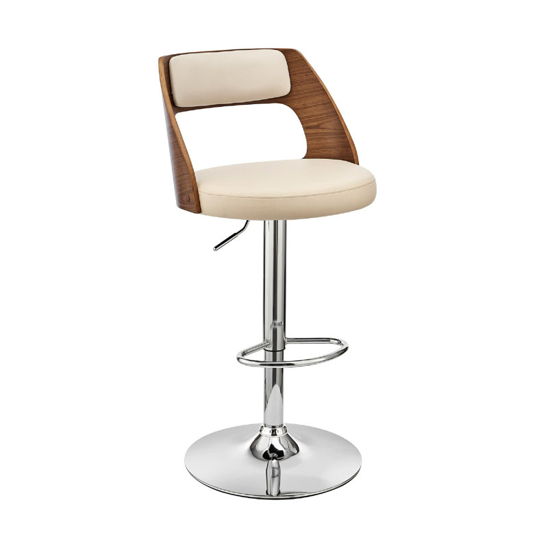 Tabouret de bar pivotant à hauteur réglable Carridice, Chrome, Crème