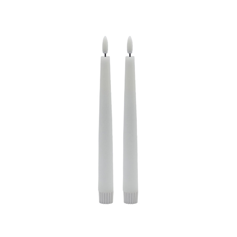 2 Pc Tall Flameless Taper Candle, White