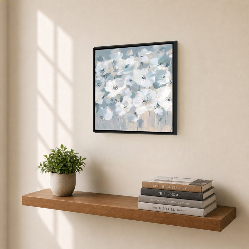 «Breezy Garden» par Danhui Nai - impression sur toile, 30" H x 40" W, Beveled Floating Frame, Champagne