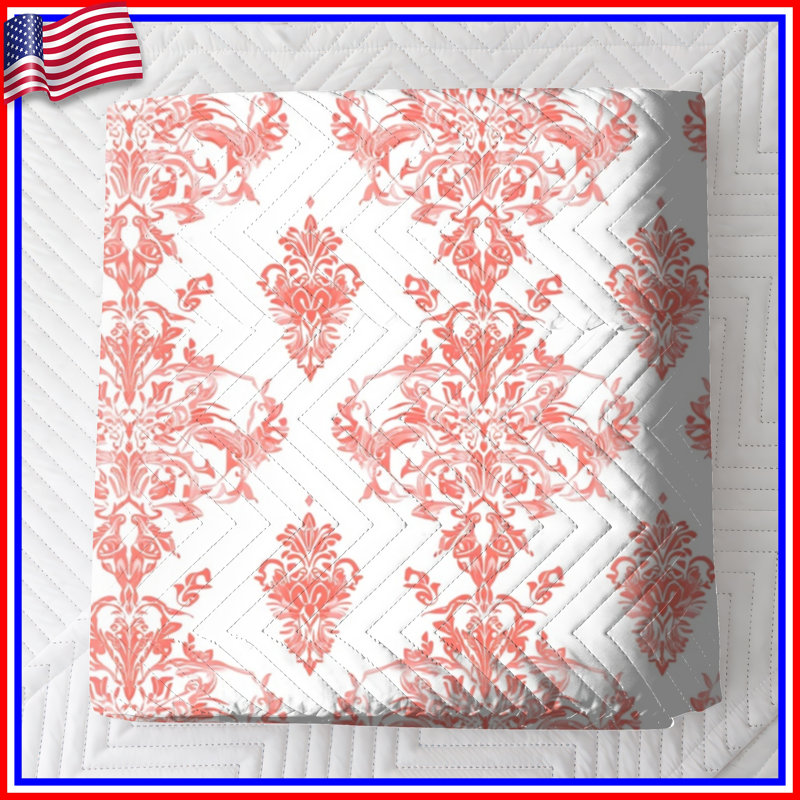 Pink Damask Pattern Quilted Bedspread All Sizes, King