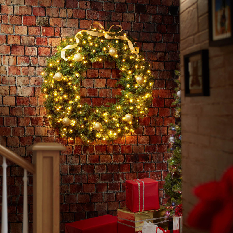 60-Inch Green Pine Pre-Lit Artificial Christmas Wreath