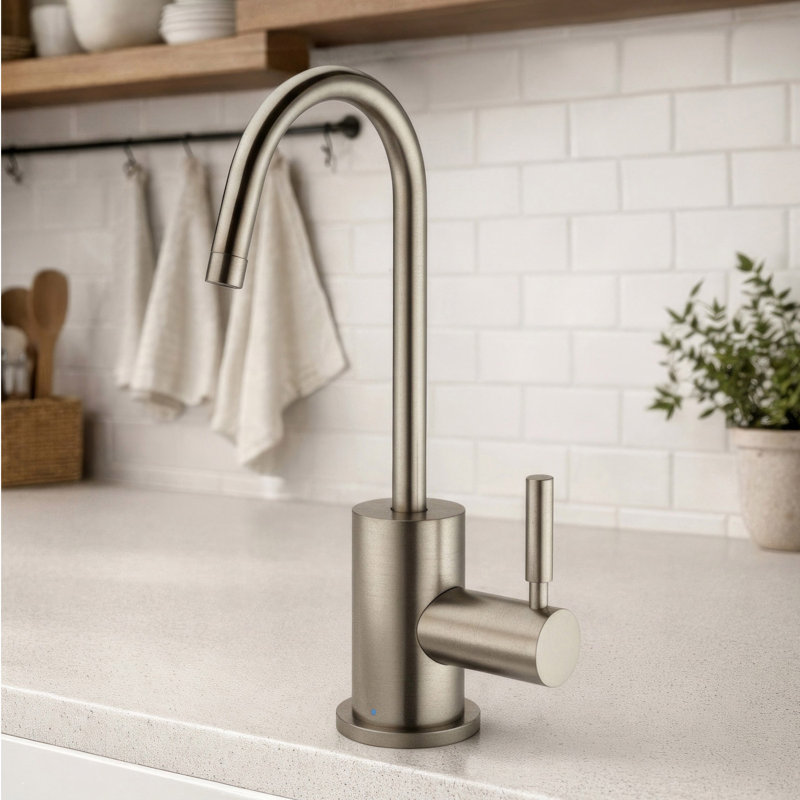  Whitehaus Point of Use Cold Water Drinking Faucet with Gooseneck Swivel Spout, Brushed Nickel