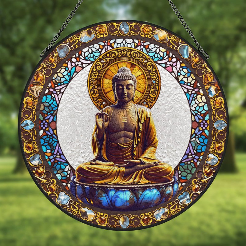Panneaux de vitrail de cadre en verre coloré Meditation Meditation, 3.5x3.5in(9x9cm)