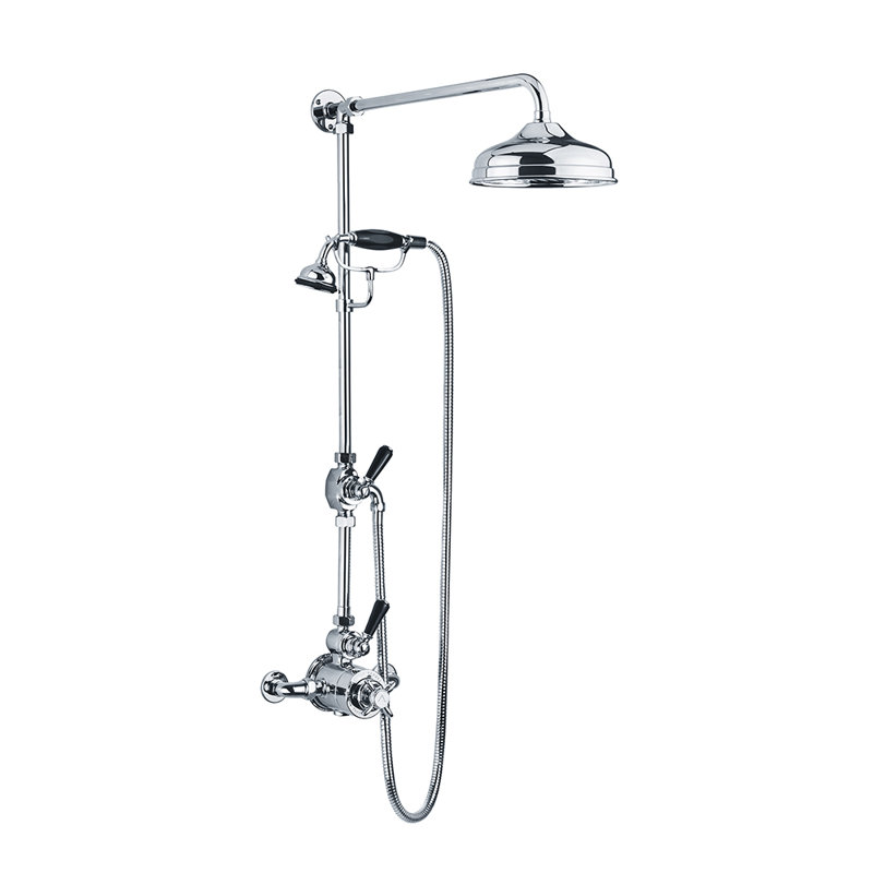 Système de douche thermostatique complet noir classique, Chrome poli