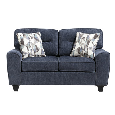 Bleu contemporain, tissu chenille doux, housses de coussin amovibles, pieds exposés avec sièges confortables à finition noire, 300 lb par siège
