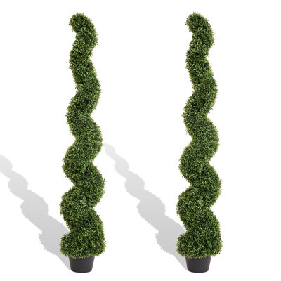Artificial Potted Spiral Green Boxwood Topiary