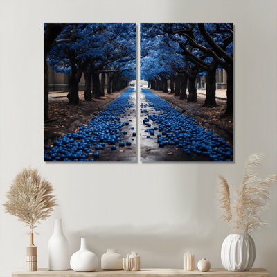 Arbre symétrique monochrome jaune et gris - art mural bleu