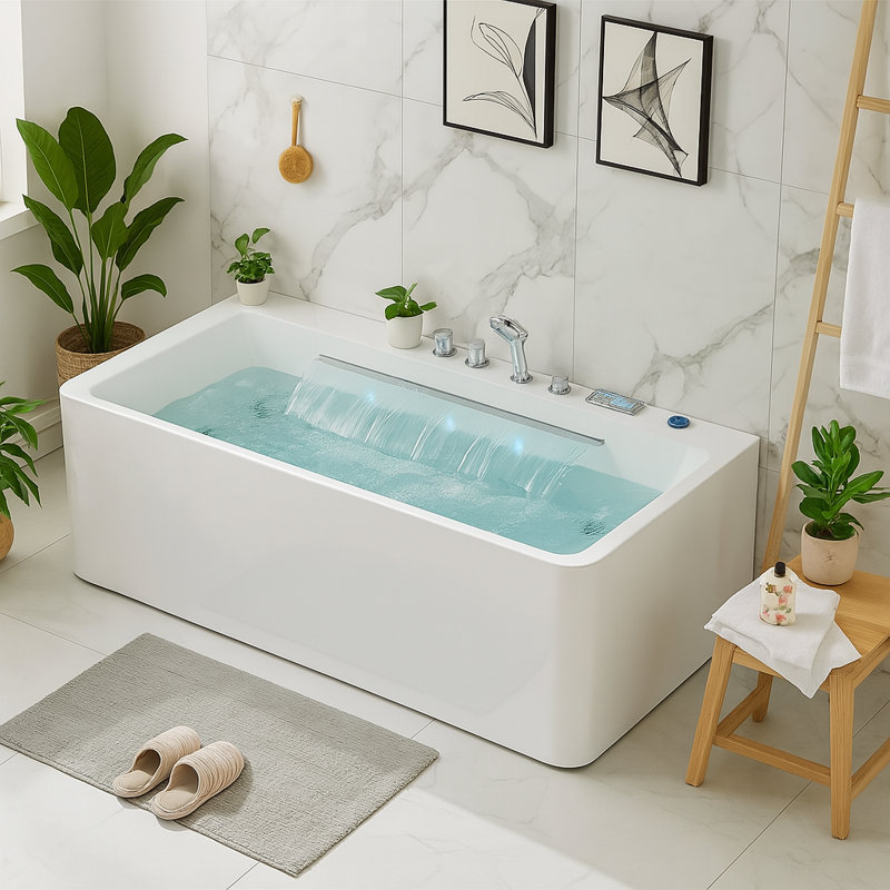 Baignoire autoportante en acrylique de 67 po avec panneau de contrôle à DEL