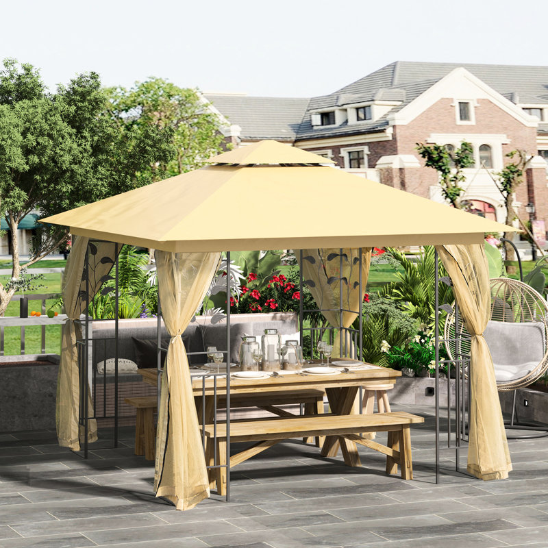 Auvent 10 'X avec structure en métal et motif d'arbre, beige pour le jardin, la pelouse, la cour en beige, améliorant les espaces de vie extérieurs