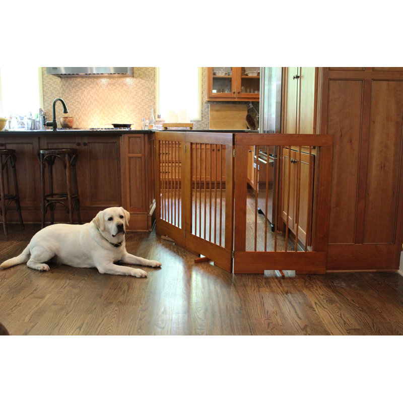 Oak 4-Panel Freestanding Solid Wood Pet Gate