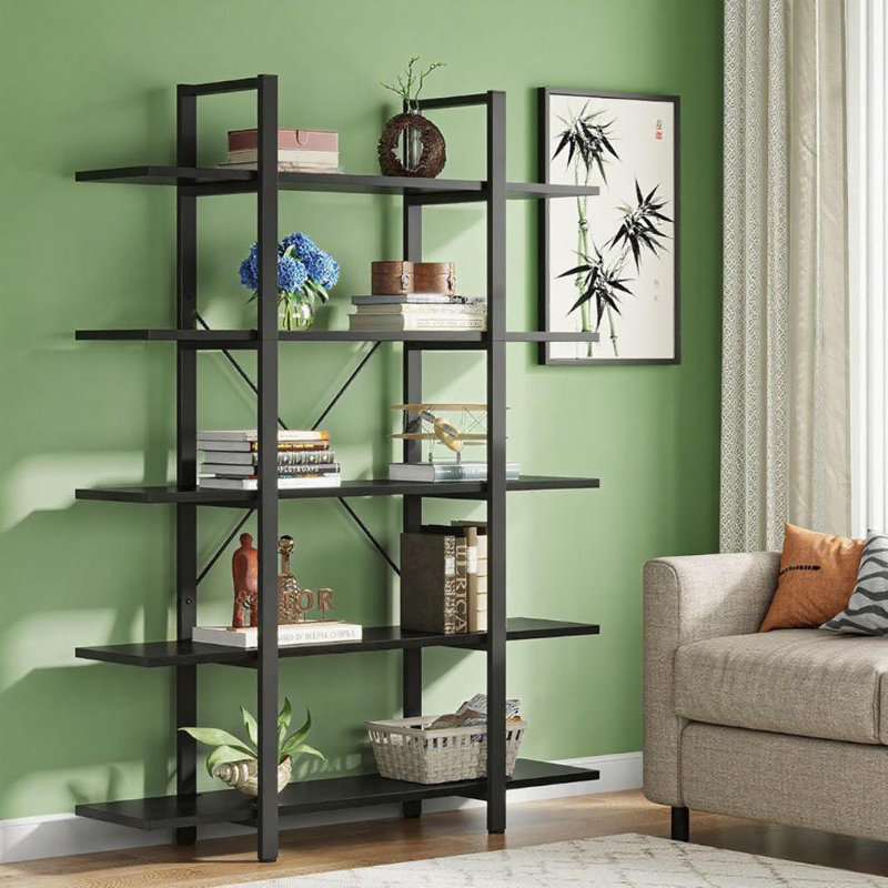 5-Tier Shelf Bookcase Metal Frame, Black