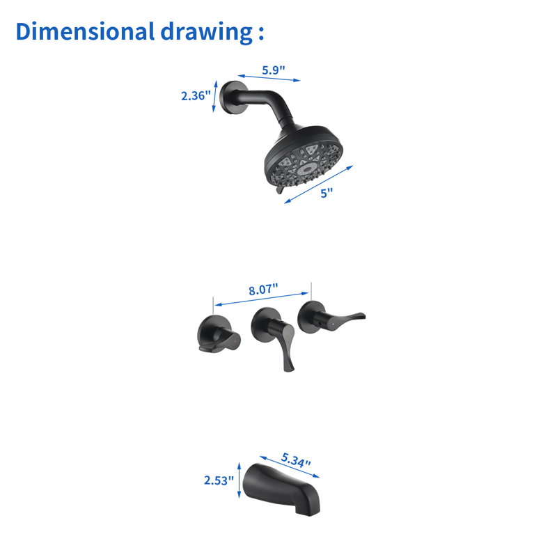 Ensemble de robinet de douche à 3 poignées avec robinet de baignoire et robinets de douche et ensemble de garniture de douche
