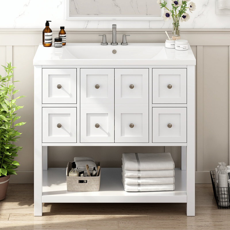 Meuble-lavabo 36 po avec lavabo encastré, Blanc