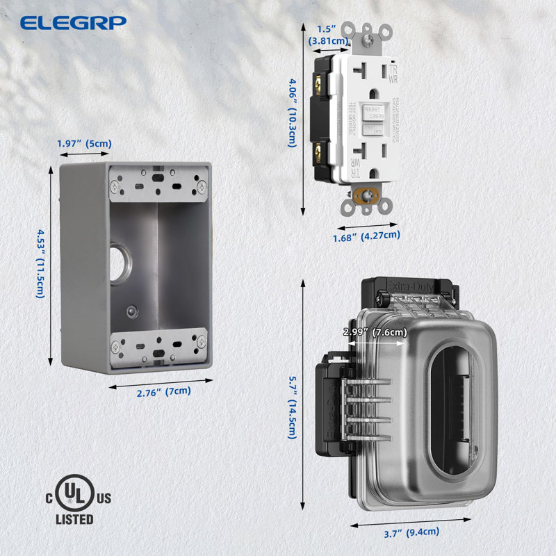 Prise GFCI avec couvercle et boîte d'extérieur, prise double résistante aux intempéries de 20 A et 125 V, homologuée UL, blanc mat 1 PC
