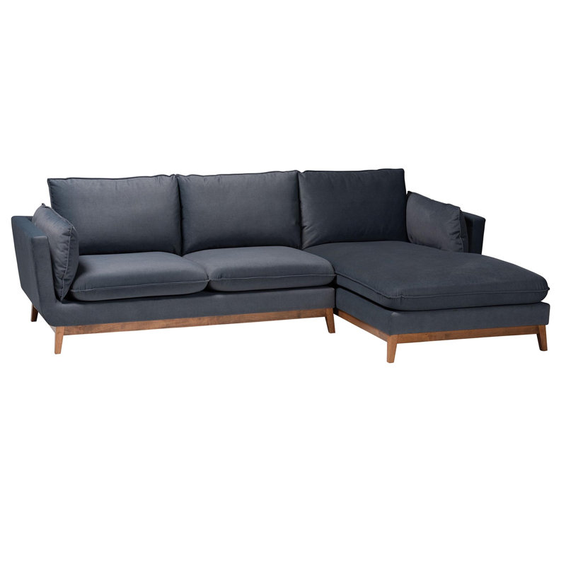 Canapé modulaire en tissu Cantwell Baxton Studio Linanas, Tissu gris, Accoudoir à droite (vu de face)