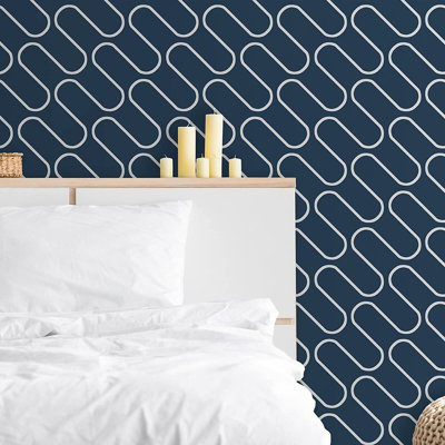 Linear Curve Wavey Lines Monochrome Gold/White 10m x 53cm Textured Matte Finish Paste the Wall Wallpaper Roll