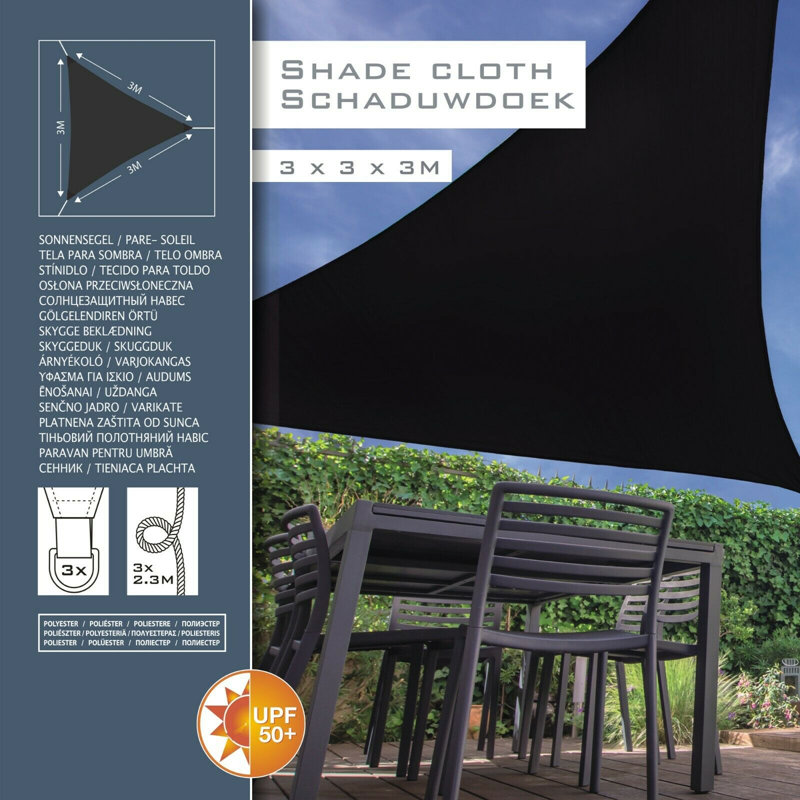 3m x 3m Triangular Shade Sail, Black