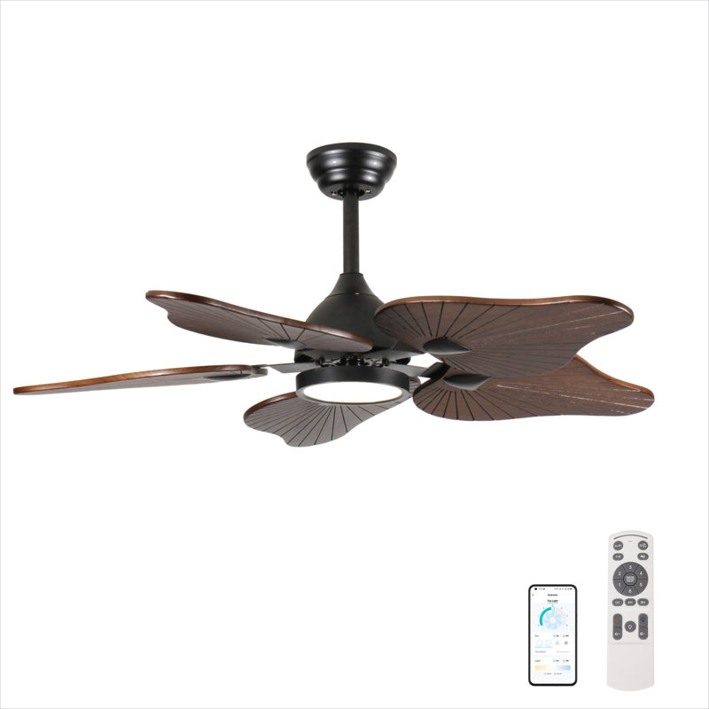 Ventilateur de plafond en bois d'acacia avec lumière, pales de 44 pouces, moteur à courant continu, DEL à intensité variable, télécommande, pour les grandes pièces et les plafonds inclinés