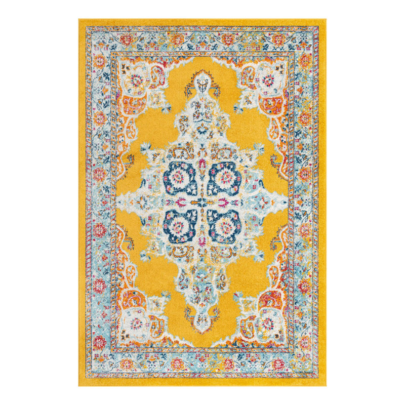 Tapis oriental jaune Armgard, Rectangle 6 pi x 9 pi