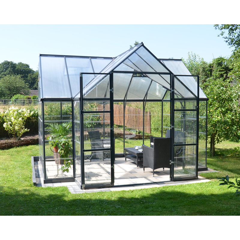 Palram - Canopia Chalet 12' W x 10' D Walk-In Hobby Polycarbonate Aluminum Frame Greenhouse Outdoor Living Structure - Gray